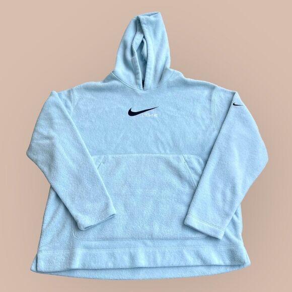 Nike Other - Vintage NIKE Logo Swoosh Embroidered Baby Blue LG Terry Cloth Sweatshirt Hoodie